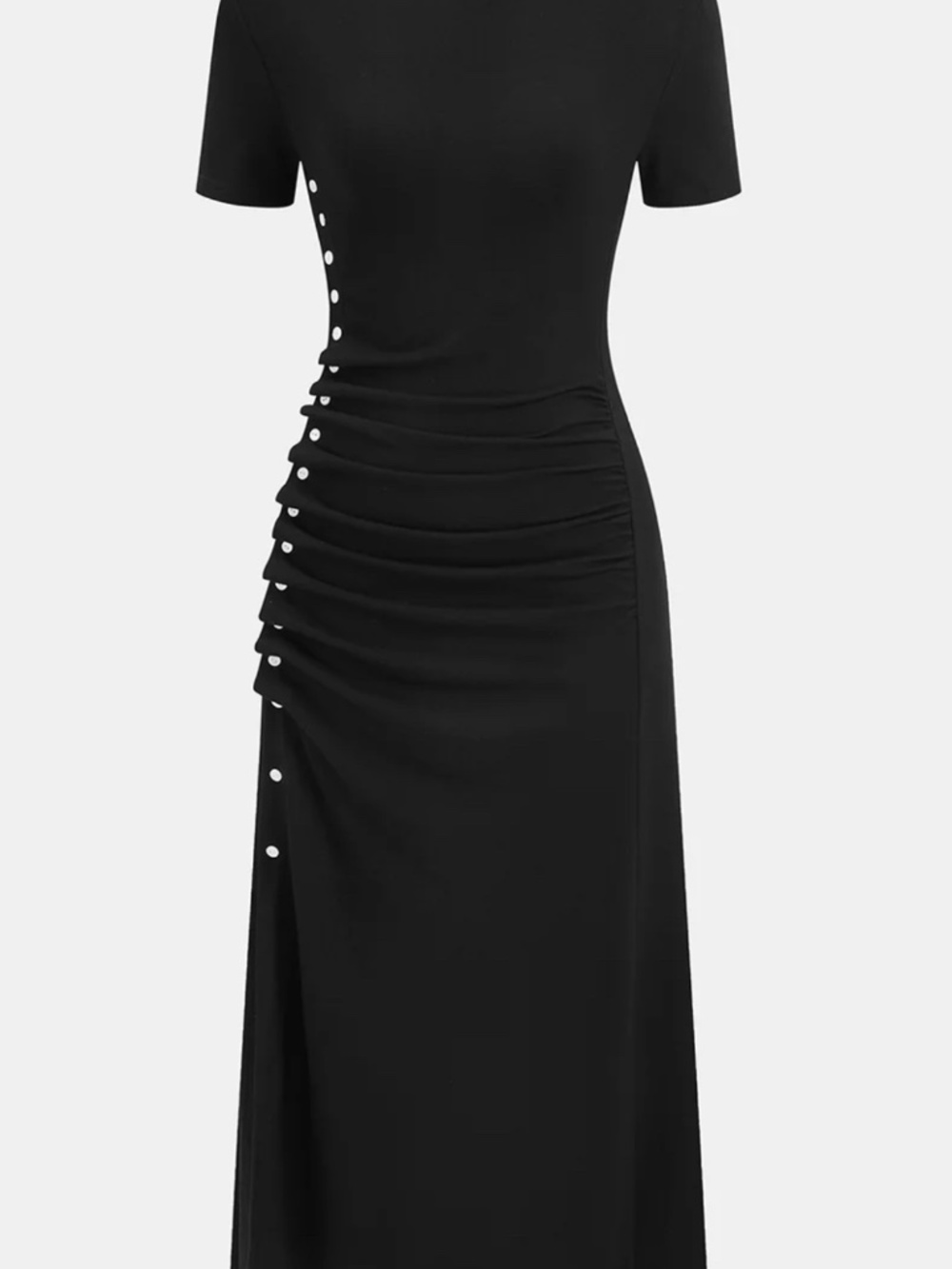 Commense Short-Sleeve Ruched Side Button Detail Dress